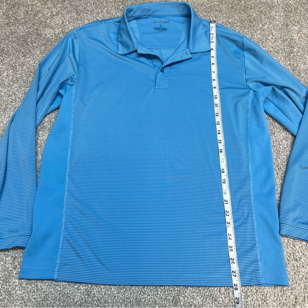 San Soleil Shirt Men’s Large Blue Striped Polo Long Sleeve UV 50+ Cooling Golf - Picture 3 of 7
